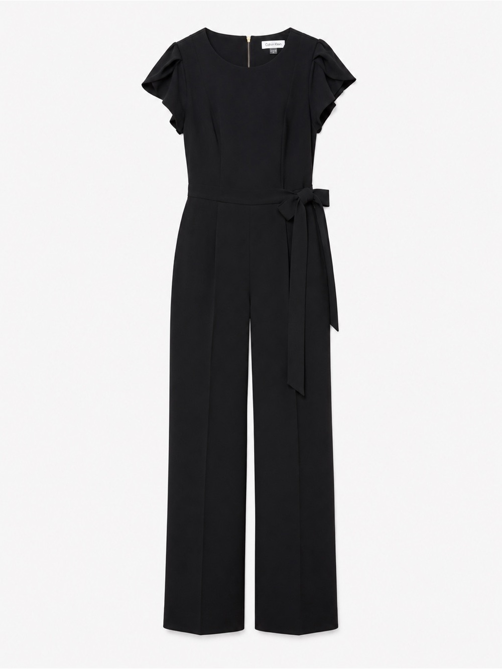 Calvin Klein Black Short-Sleeve Tie-Waist Wide-Leg Jumpsuit
